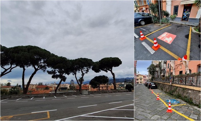 Bordighera, iniziati i lavori di rifacimento della segnaletica orizzontale: spunta il 'parcheggio rosa' (Foto)