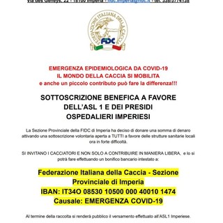 Coronavirus, attivata la raccolta fondi per l'Asl di Imperia dalla sezione provinciale della federazione della caccia