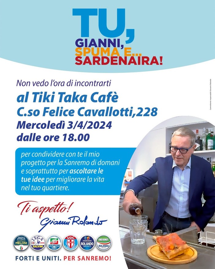 Elezioni Sanremo, Gianni Rolando oggi a San Martino per Spuma e Sardenaira