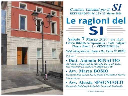 Referendum del 22 e 23 marzo, a Ventimiglia incontro su "Le ragioni del Sì"