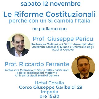 Imperia: oggi all'Hotel Corallo un incontro per promuovere il 'Sì' al prossimo referendum costituzionale