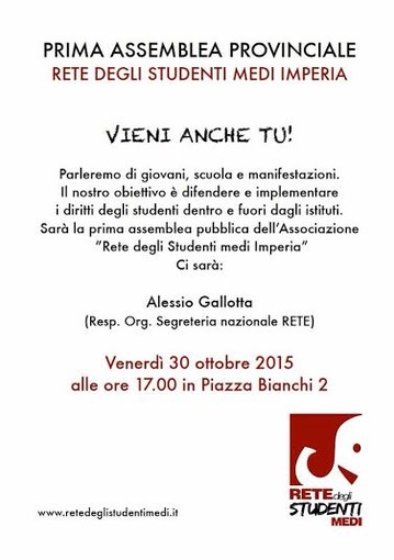 Imperia: venerdì la prima assemblea pubblica di "Rete degli Studenti Medi"