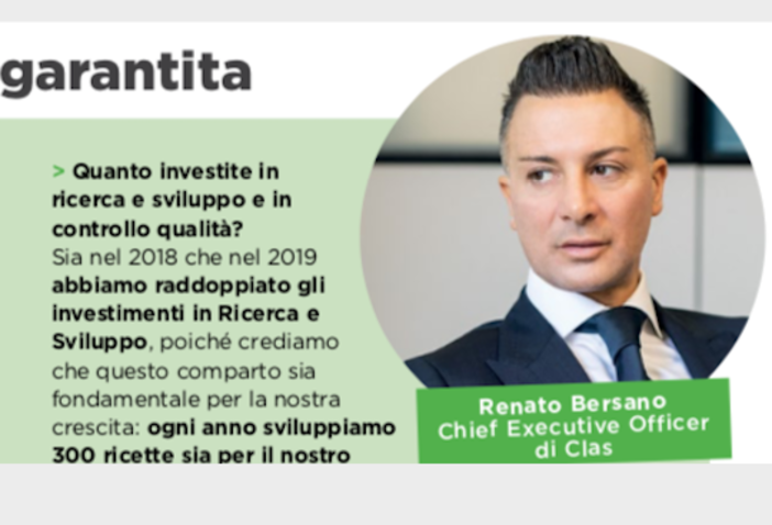 La Clas, guidata dall'amministratore delegato Renato Bersano, si conferma leader nel settore anche per la rivista internazionale 'Food'
