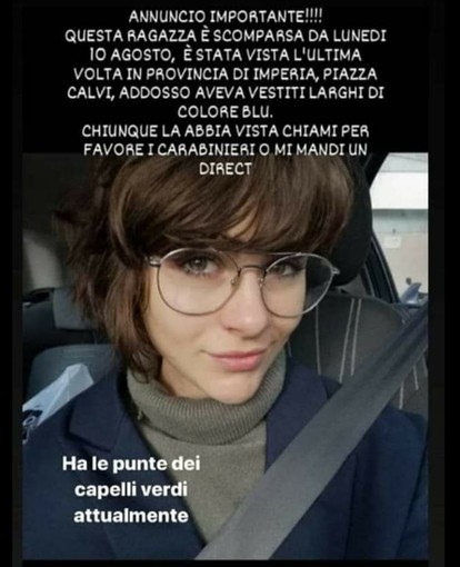 Imperia, diciottenne scomparsa dal 10 agosto, l'appello su Facebook per ritrovarla Imperia, diciottenne scomparsa dal 10 agosto, l'appello su Facebook per ritrovarla
