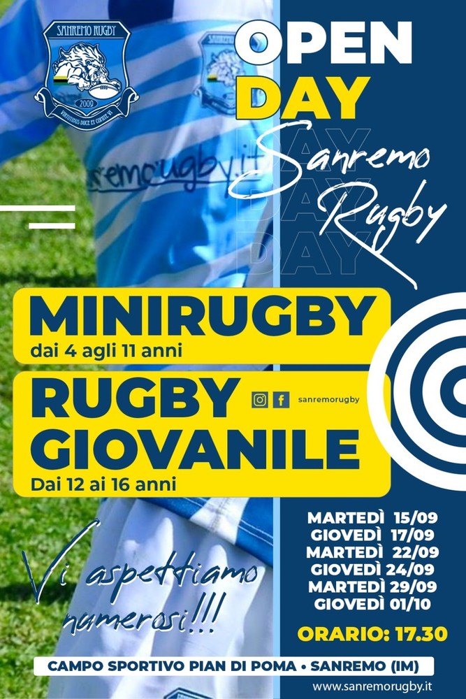 Riprendono gli allenamenti del Sanremo Rugby: tutti i ragazzi dai 4 ai 16 anni sono invitati agli open day Riprendono gli allenamenti del Sanremo Rugby: tutti i ragazzi dai 4 ai 16 anni sono invitati agli open day