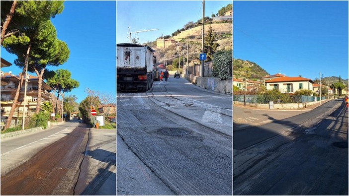 Bordighera, rifacimento dell’asfalto: al via i lavori in via Pasteur (Foto)