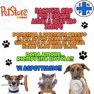 Arma di Taggia: domenica prossima, raccolta cibo dell'Enpa al Pet Store della Riviera Shopville