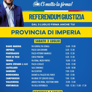 Dalla costa all'entroterra domani in provincia di Imperia scatta la campagna referendaria della Lega sulla giustizia Dalla costa all'entroterra domani in provincia di Imperia scatta la campagna referendaria della Lega sulla giustizia