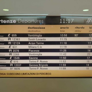 Inconveniente tecnico alla linea elettrica all'altezza di Spotorno: ritardi sulla tratta Genova–Ventimiglia