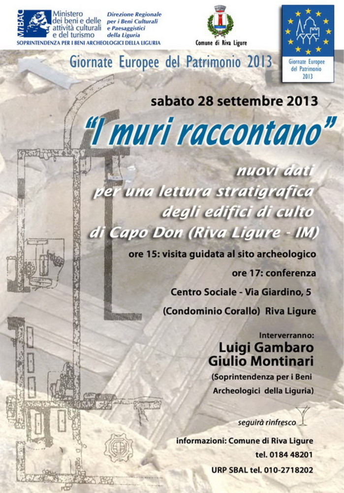 Riva Ligure: Giornate Europee del Patrimonio, sabato visita guidata al sito archeologico di Capo Don Riva Ligure: Giornate Europee del Patrimonio, sabato visita guidata al sito archeologico di Capo Don