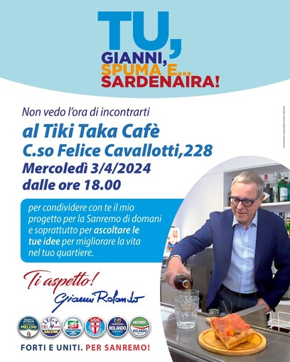 Elezioni Sanremo, Gianni Rolando oggi a San Martino per Spuma e Sardenaira
