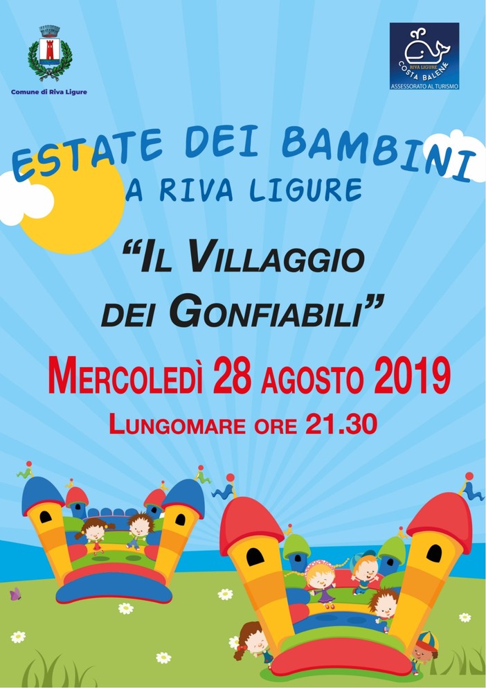 Riva Ligure: stasera ultimo appuntamento con la rassegna "BimBumBam! ArRiva il Festival dei Bambini" ed i gonfiabili Riva Ligure: stasera ultimo appuntamento con la rassegna "BimBumBam! ArRiva il Festival dei Bambini" ed i gonfiabili