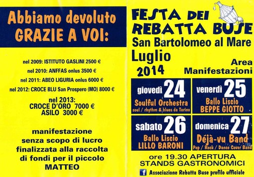 Sino a domenica sul Piazzale Olimpia di San Bartolomeo al mare, la Festa dei Rebatta Buse