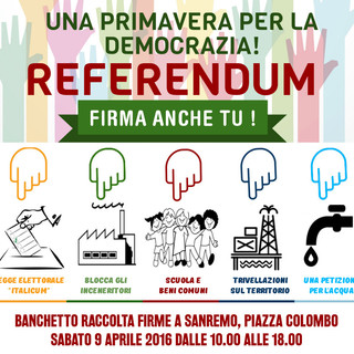 Sanremo: sabato da piazza Colombo via alla raccolta firme per la 'stagione referendaria'