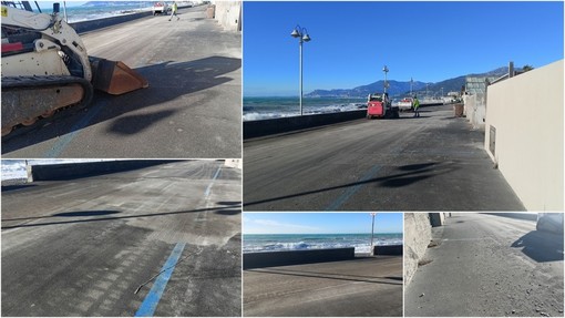 Mareggiata a Vallecrosia, iniziata la rimozione della ghiaia dal lungomare (Foto e video)