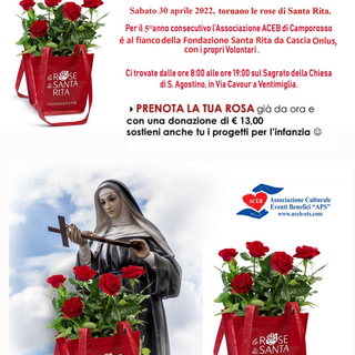 Ventimiglia: sabato prossimo sul Sagrato della Chiesa di Sant'Agostino tornano le Rose di Santa Rita