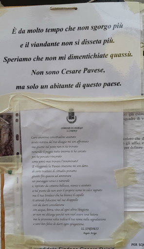 Aurigo: fontanella non eroga acqua, il sindaco Angelo Arrigo risponde in rima ad un suo concittadino