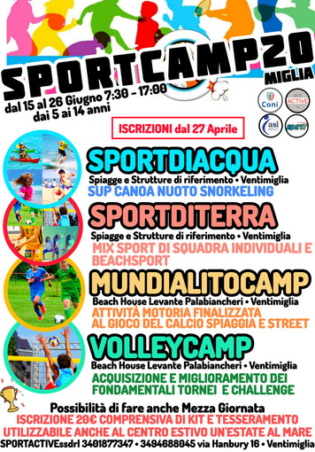 Ventimiglia, al via lo "Sportcamp" tra mare, sport e divertimento Ventimiglia, al via lo "Sportcamp" tra mare, sport e divertimento