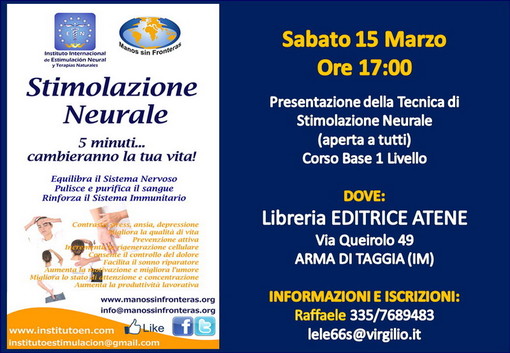 Taggia: oggi pomeriggio alla libreria Atene una conferenza sulla 'Tecnica di stimolazione neurale'