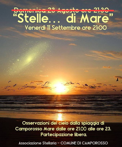 Domani una serata di osservazione in compagnia delle stelle sulla spiaggia di Camporosso Mare Domani una serata di osservazione in compagnia delle stelle sulla spiaggia di Camporosso Mare