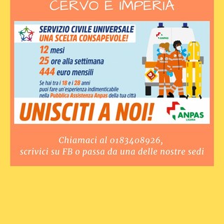 C'è tempo fino al 26 gennaio per iscriversi al Servizio Civile con la Croce d'Oro di Cervo e Imperia