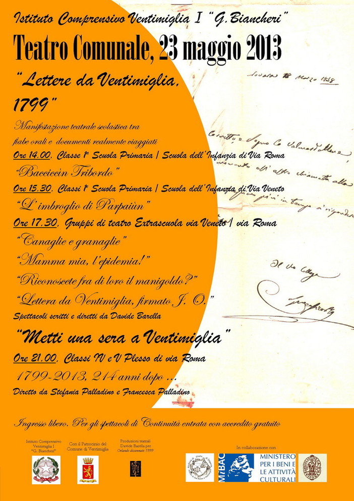 Ventimiglia: domani al teatro in scena lo spettacolo allestito dall'Istituto Comprensivo Biancheri Ventimiglia: domani al teatro in scena lo spettacolo allestito dall'Istituto Comprensivo Biancheri