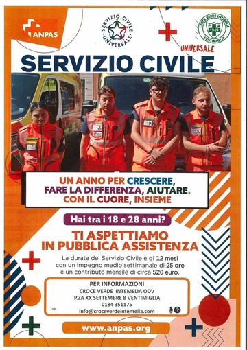Ventimiglia, prorogato il bando per il Servizio Civile alla Croce Verde Intemelia