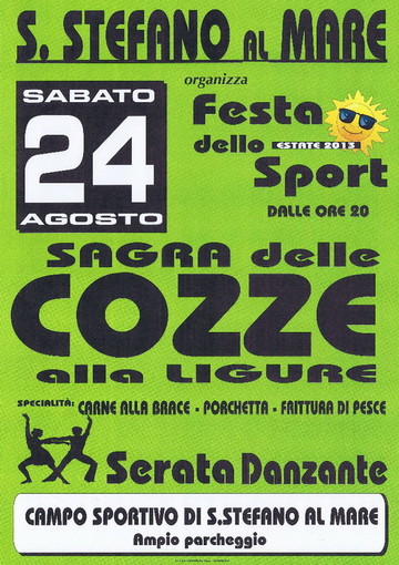 Santo Stefano al Mare: questa sera al campo sportivo la sagra delle cozze