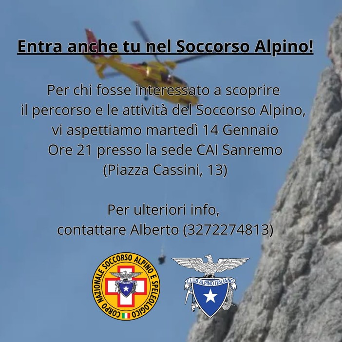 Sanremo; incontro di presentazione del Soccorso Alpino per nuovi volontari Sanremo; incontro di presentazione del Soccorso Alpino per nuovi volontari