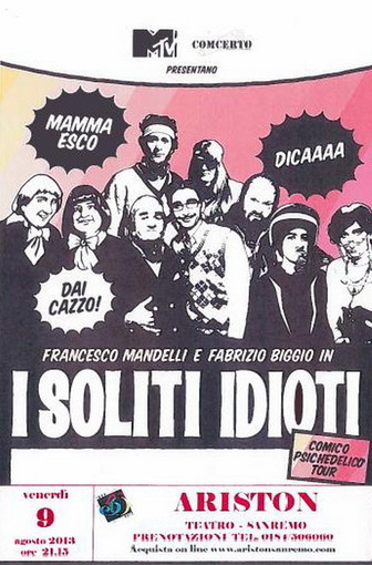 Sanremo: annullato per impegni cinematografici lo spettacolo de 'I Soliti Idioti' al Teatro Ariston Sanremo: annullato per impegni cinematografici lo spettacolo de 'I Soliti Idioti' al Teatro Ariston