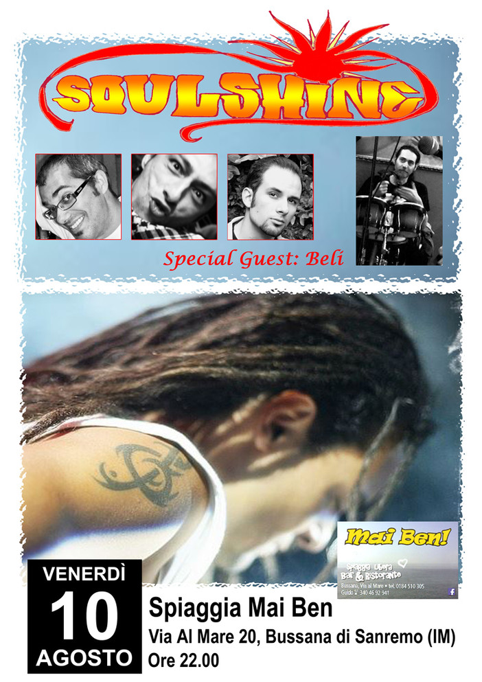 Sanremo: stasera alla spiaggia Mai Men di Bussana, musica live con i Soulshine