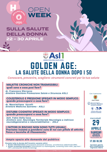 Sanremo, la “Golden Age” della salute delle donne con un incontro dedicato alle over 50
