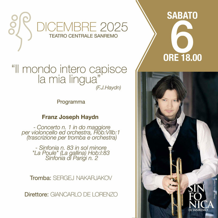Sergej Nakariakov con l’Orchestra Sinfonica di Sanremo al Teatro Cinema Centrale celebrano l’universalità della Musica e il genio di Haydn Sergej Nakariakov con l’Orchestra Sinfonica di Sanremo al Teatro Cinema Centrale celebrano l’universalità della Musica e il genio di Haydn