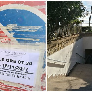 Bordighera: distacco di intonaco dal soffitto del sottopasso della stazione, da oggi scatta la chiusura per permettere i lavori di messa in sicurezza