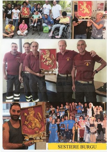 Ventimiglia: il Sestiere Burgu porta in visita ai commercianti il trofeo del 'Palio Cittadino 2015'