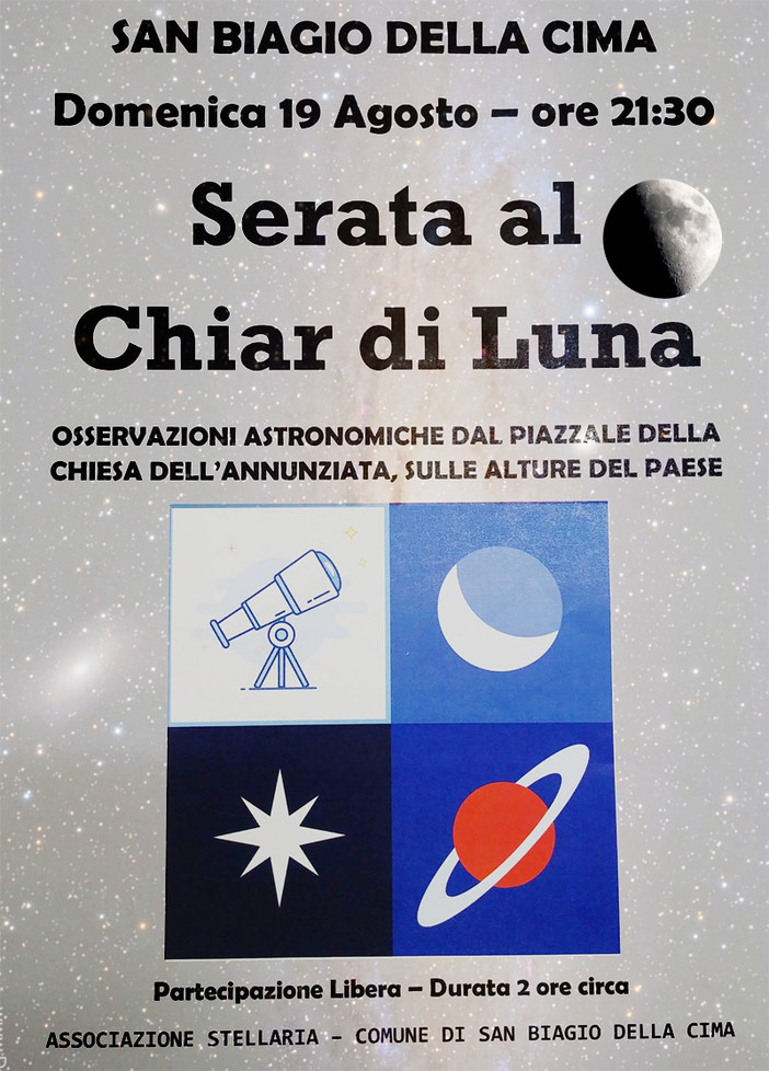 Stasera a San Biagio, "Serata al Chiar di Luna" per scoprire il cielo stellato e l'astronomia Stasera a San Biagio, "Serata al Chiar di Luna" per scoprire il cielo stellato e l'astronomia