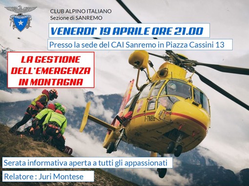 Sanremo: al CAI serata dedicata agli aspetti della gestione dell'emergenza nei vari ambienti naturali