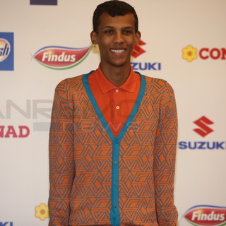 Stromae fotografato in sala stampa all'Ariston (foto Duilio Rizzo) Stromae fotografato in sala stampa all'Ariston (foto Duilio Rizzo)
