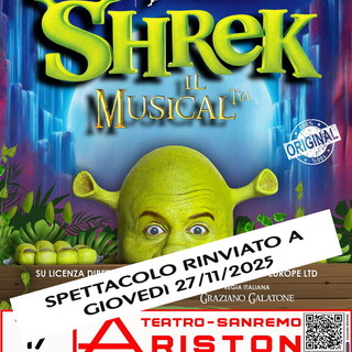 Sanremo: per motivi organizzativi rinviato al 27 novembre lo spettacolo ‘Shrek il musical’ all'Ariston Sanremo: per motivi organizzativi rinviato al 27 novembre lo spettacolo ‘Shrek il musical’ all'Ariston