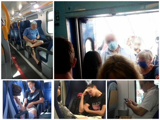 Vagoni affollati e mascherine abbassate: la difficile estate in emergenza Coronavirus per chi viaggia in treno (Foto)