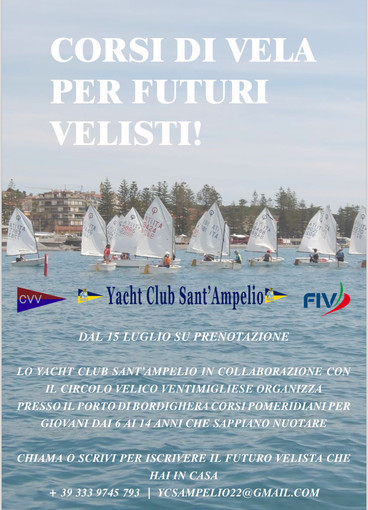 Bordighera: aperte le iscrizioni per la scuola di vela, previsti corsi per i ragazzi