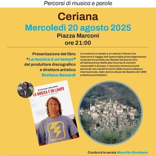 Ceriana: Stefano Senardi presenterà il suo libro autobiografico "La musica è un lampo" Ceriana: Stefano Senardi presenterà il suo libro autobiografico "La musica è un lampo"