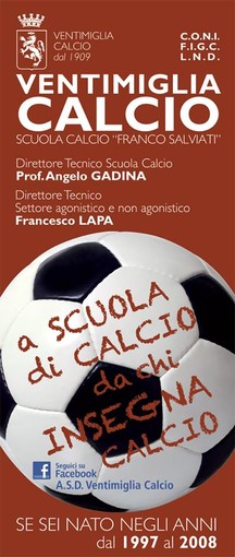 Aperte le iscrizioni alla Scuola Calcio per le nuove leve (dal 1997 al 2008) del Ventimiglia Aperte le iscrizioni alla Scuola Calcio per le nuove leve (dal 1997 al 2008) del Ventimiglia