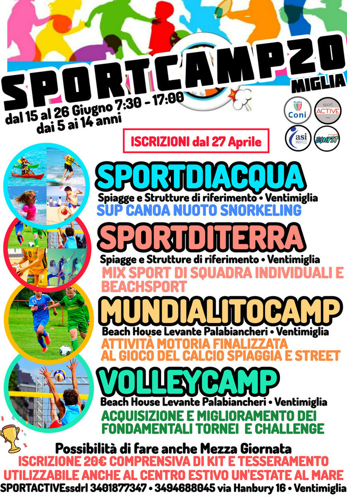 Ventimiglia, al via lo "Sportcamp" tra mare, sport e divertimento
