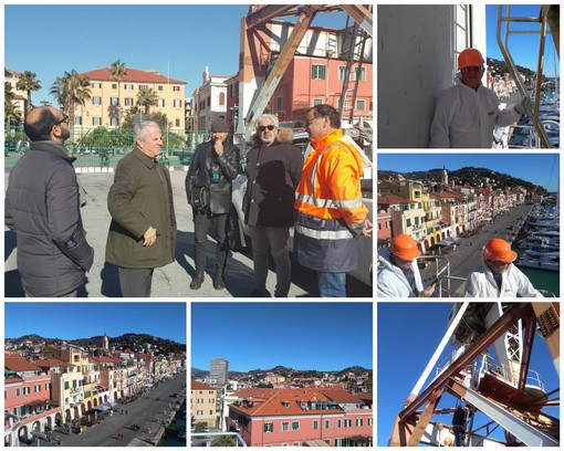 Imperia: le due gru del porto di Oneglia donate al Comune, il Sindaco sale in cima e annuncia "Un concorso di idee", per il riutilizzo a fini turistici (Foto e video dall'alto)