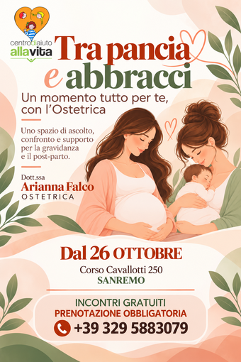 “Tra pancia e abbracci”: a Sanremo incontri individuali gratuiti con l’Ostetrica Arianna Falco