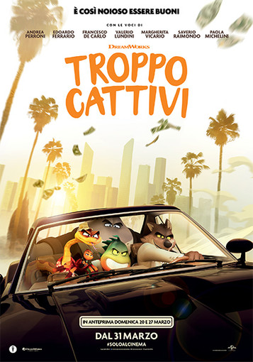 Stasera cinema all'aperto a Riva Ligure con la proiezione del film d'animazione 'Troppo cattivi'