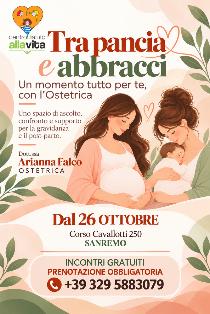 “Tra pancia e abbracci”: a Sanremo incontri individuali gratuiti con l’Ostetrica Arianna Falco “Tra pancia e abbracci”: a Sanremo incontri individuali gratuiti con l’Ostetrica Arianna Falco