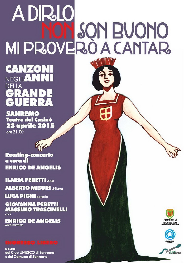 Sanremo: giovedì 23 aprile, le canzoni negli anni della Grande Guerra al Teatro del Casinò Sanremo: giovedì 23 aprile, le canzoni negli anni della Grande Guerra al Teatro del Casinò