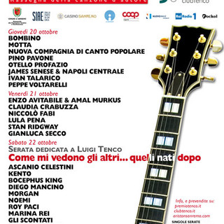 Sanremo: al via giovedì 20 ottobre la 40a edizione del Premio Tenco. Tra gli ospiti anche Carlin Petrini e Morgan Sanremo: al via giovedì 20 ottobre la 40a edizione del Premio Tenco. Tra gli ospiti anche Carlin Petrini e Morgan